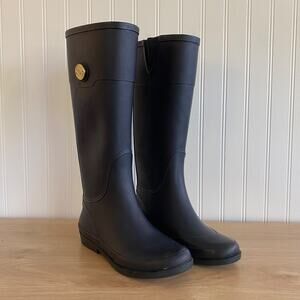 Tommy Hilfiger Womens Rubber Rain Boots Size 6 Tall Waterproof Zipper Preppy